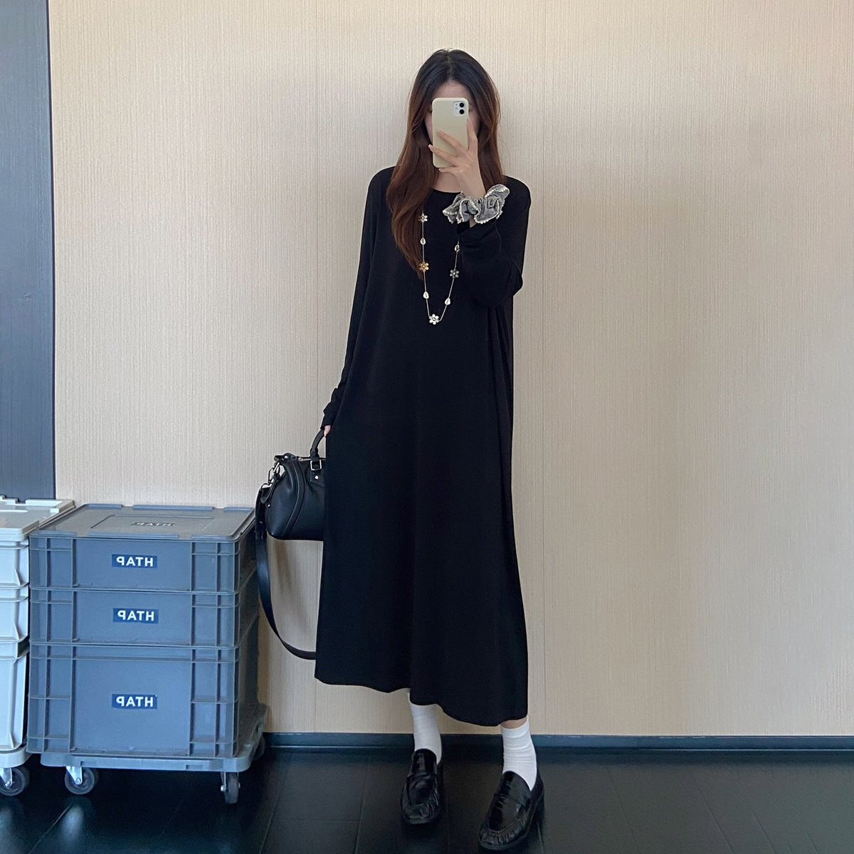 【ワンピース】シンプルロングワンピース レディース 秋冬新作 長袖 ゆったり レイヤードコーデ フレンチ風【JZシリーズ】