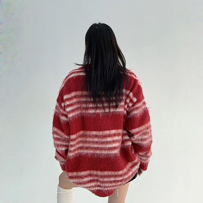 【トップス】クルーネック ボーダー リラックス感  ボタン付き セーター 【FCシリーズ】