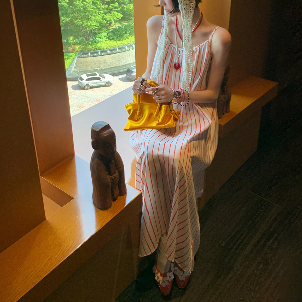 【ワンピース】カラーフラワー キャミワンピース レディース Vネック ウエストマーク フレアロング丈 リラックス感 夏ワンピース【SHシリーズ】