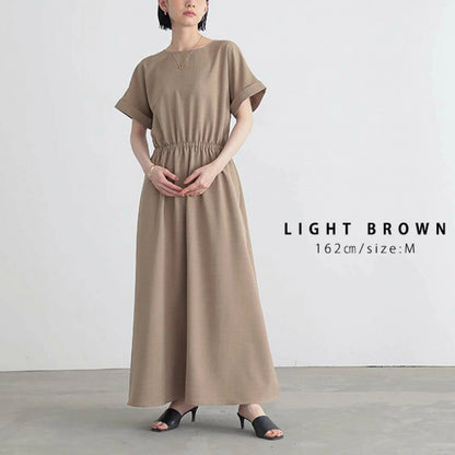 【ワンピース】ウエストマーク ファッション ゆったり シンプル 半袖 ロング ワンピース【JZシリーズ】