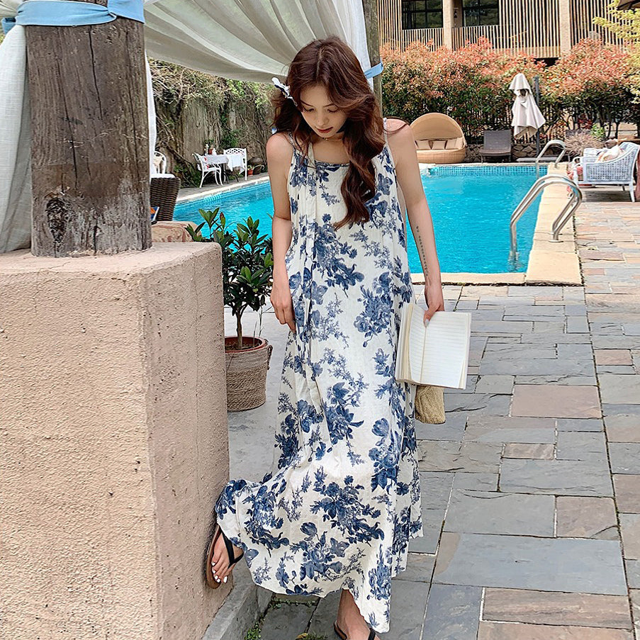 【ワンピース】プリント ビーチリゾート ロマンティック ノースリーブワンピース レディース【SHシリーズ】