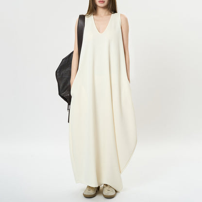 【ワンピース】夏 フレンチ ディープUネック アシンメトリー スリム バロン ノースリーブワンピース【JZシリーズ】
