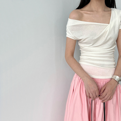 【トップス】夏 ドレープネック フレンチスタイル 半袖 Ｔシャツ【SNシリーズ】