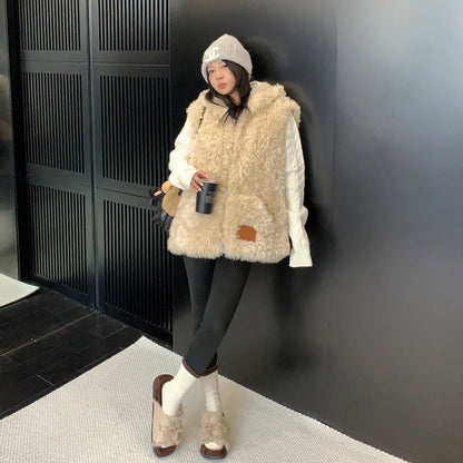 【トップス】柔らかボア×厚手フードベスト レディース レトロデザイン あったか防寒【FCシリーズ】