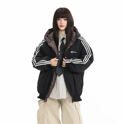【アウター】リバーシブル！ヴィンテージ レオパード柄 中綿ジャケット 綿入れコート 男女兼用【FCシリーズ】