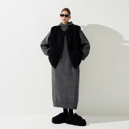 【ワンピース】フード付き ニット長袖ワンピース レディース 秋冬 韓国風 ルーズ 体型カバー ロング丈【FCシリーズ】【15～20日内発送】