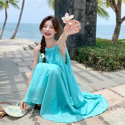 【ワンピース】リゾート感満載  超フェアリー アンクル丈 サマードレス ノースリーブワンピース