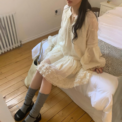 【ワンピース】春 秋 冬 刺繍  キュート フレアスリーブ ワンピース 【JZシリーズ】