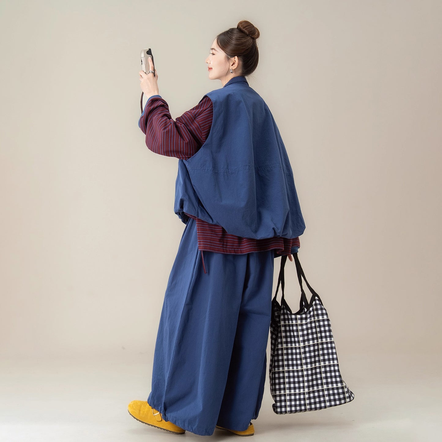 【単品注文】【セットアップ】秋新作 ゆったり ストライプTシャツ＋ベスト＋ワイドパンツ 上下セット 体型カバー お洒落【JZシリーズ】