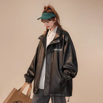 【アウター】ブラック レザー風 大きいサイズ対応 高級感 男女兼用 スタジャン風 PU ジャケット レディース 2026春秋新作 【FCシリーズ】