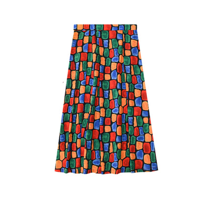 【ボトムス】レトロ シフォン ミモレ丈 スカート 韓国風 着回し シンプル ハイウエスト 体型カバー【SHシリーズ】