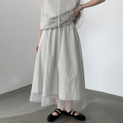 【セットアップ】上品風 ノースリーブ シャツ & シアースカート 上下セット レディース 夏 タイネック フェミニン Aライン ゆったり 通勤 体型カバー 人気【JZシリーズ】
