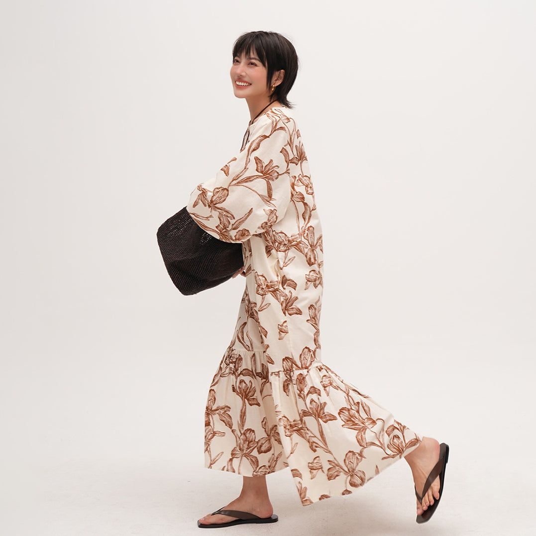 【ワンピース】長袖 ゆったりワンピース 夏用 薄手 ロングドレス 大きいサイズ ビーチリゾートスタイル【SHシリーズ】【JZシリーズ】