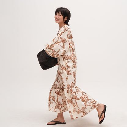 【ワンピース】長袖 ゆったりワンピース 夏用 薄手 ロングドレス 大きいサイズ ビーチリゾートスタイル【SHシリーズ】【JZシリーズ】