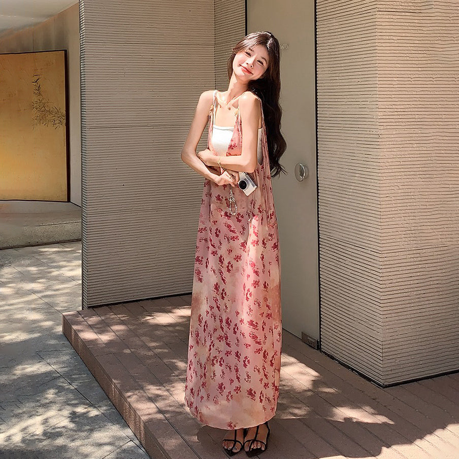 【ワンピース】フレンチロマンティック 配色が映える多幸感 花柄ノースリーブキャミワンピース【SHシリーズ】