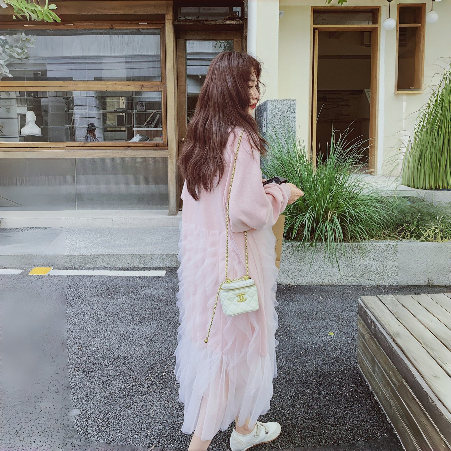 【ワンピース】カジュアル ミックス チュール 若見え 合わせやすい 長袖ワンピース【JZシリーズ】