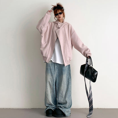 【アウター】アメリカンヴィンテージ ユニーク カジュアル ゆったり フード付き ジップアップスウェット レディースジャケット【FCシリーズ】【15～20日内発送】