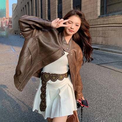 【アウター】上質感 トレンド 春秋  レトロ  PU ショートジャケット【JZシリーズ】