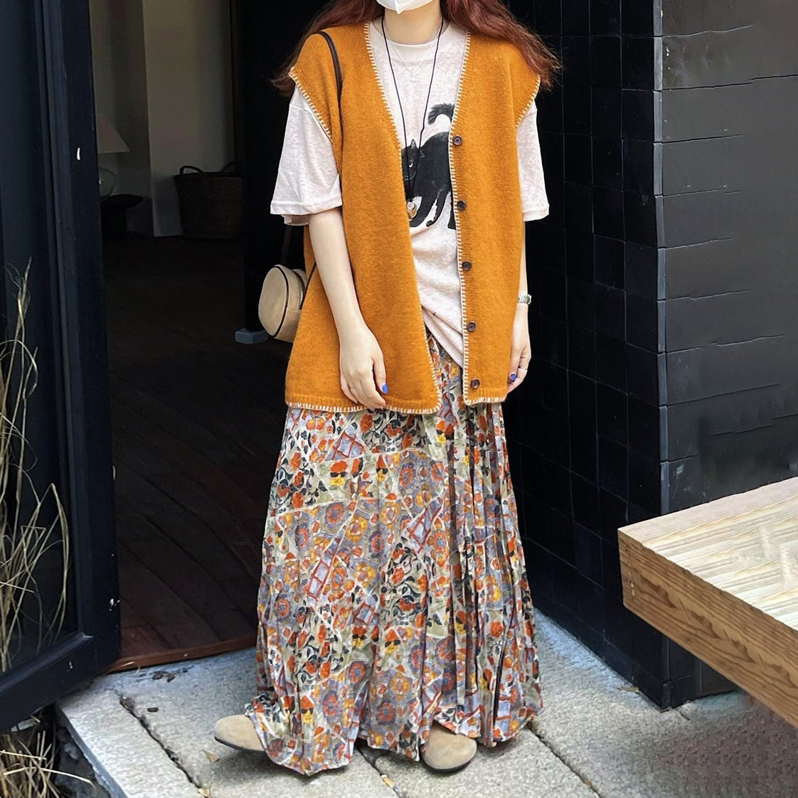 【ボトムス】花柄デザイン ハイウエスト ロングスカート Aライン 落ち感【SHシリーズ】