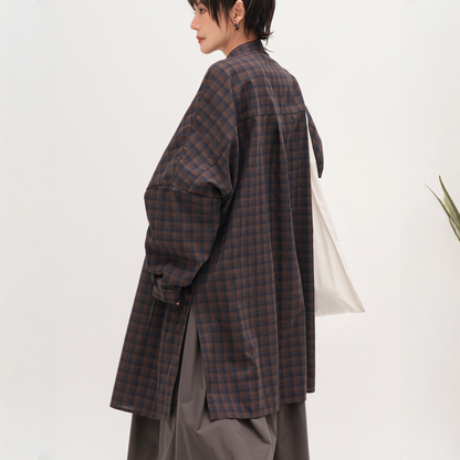 【ワンピース】春 秋 冬 レトロ チェック柄 ゆるリラックス コート ワンピース 【JZシリーズ】