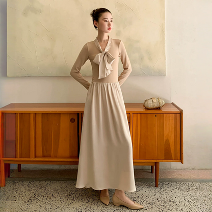 【ワンピース】春 秋 冬  リボンタイ 切り替え 長袖 ワンピース 【JZシリーズ】