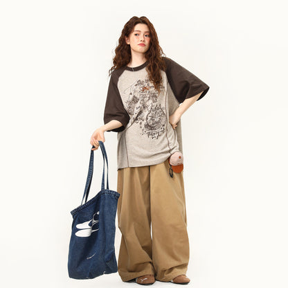 【トップス】ストリート系 Tシャツ レディース 半袖 ラグランスリーブ 配色デザイン ゆったり ワイドシルエット 夏 カジュアル おしゃれ 着回し【FCシリーズ】