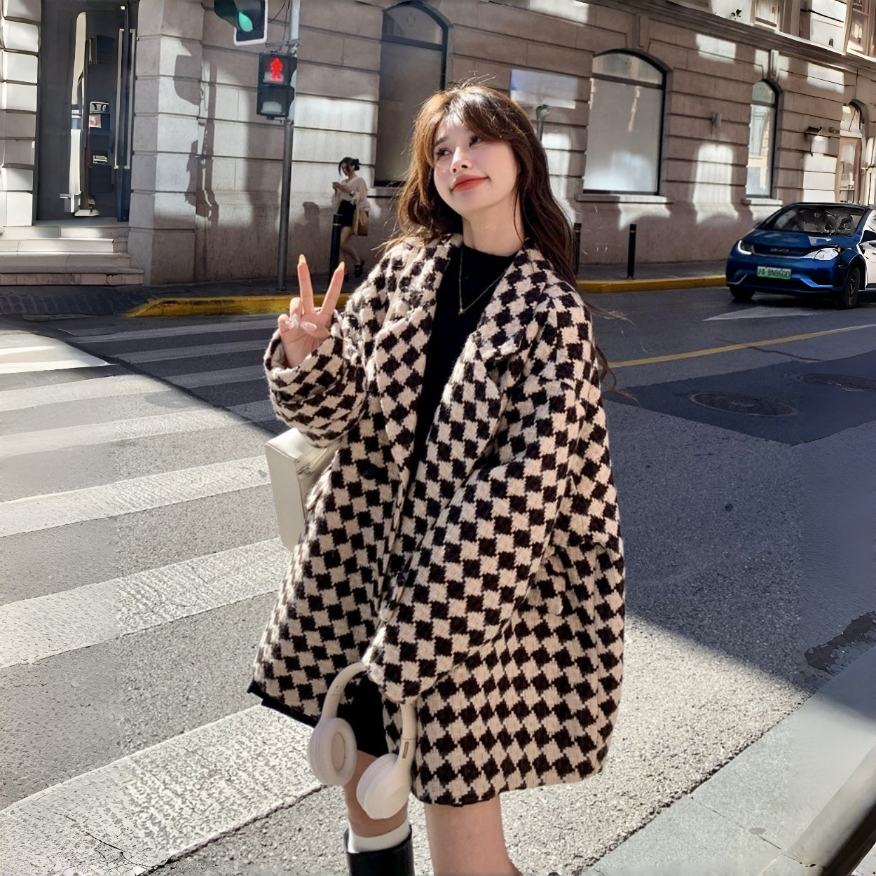 【アウター 】春 秋 冬 韓国風 新作 合わせやすい 厚手 チェック コート【JZシリーズ】