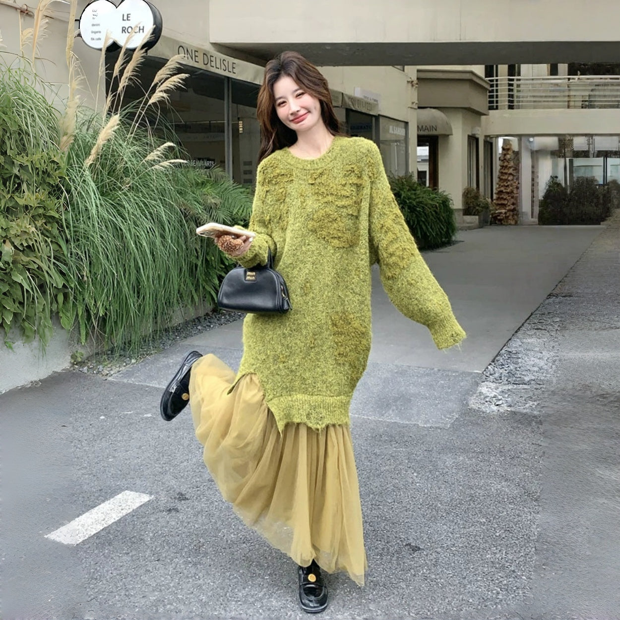 【ワンピース】気質よい レース 切り替えし フェイクレイヤード ニットワンピース【JZシリーズ】