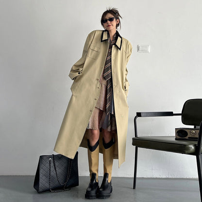 【アウター】春秋新作 INS風 ミドル丈 デザイン感 不規則 カーキ トレンチコート レディース【FCシリーズ】