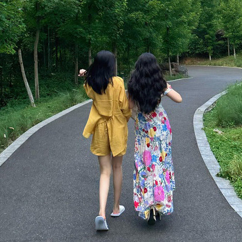 【ワンピース】ドーパミンカラー 異国風 ノースリーブワンピース 夏の旅行コーデにぴったり！細見え効果も◎【SHシリーズ】