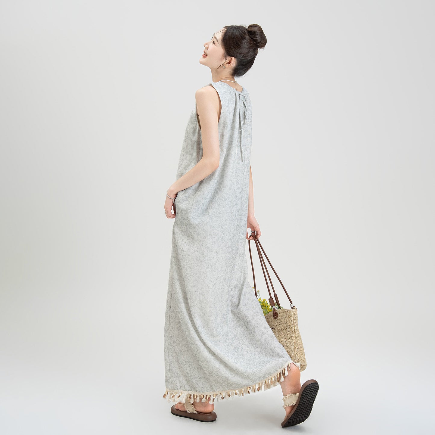 【ワンピース】ボヘミアン 夏新作 ゆったりスリム シェアードノースリーブタイダイワンピース【JZシリーズ】