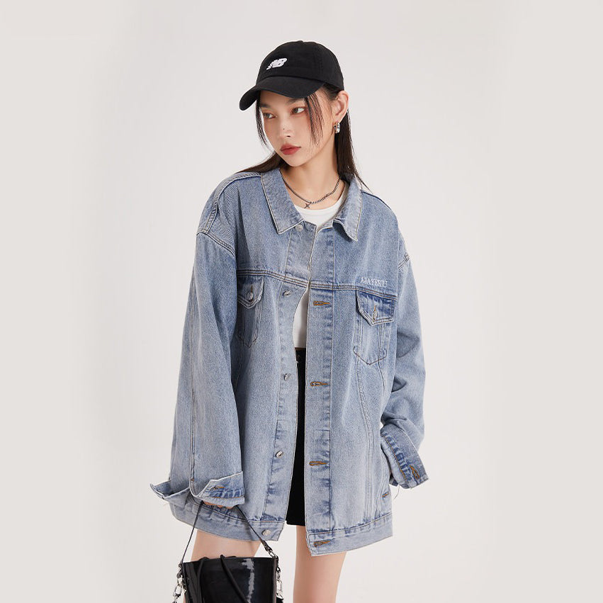 【アウター】アメリカンレトロ ワーク風 デニム 男女兼用 ジャケット レディース ゆったり 英字プリント カジュアル 2026春新作 【FCシリーズ】