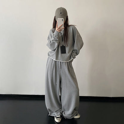 【トップス】ベーシック無地 クルーネックスウェット ショート丈 長袖 ゆったり 春秋 パーカー【FCシリーズ】