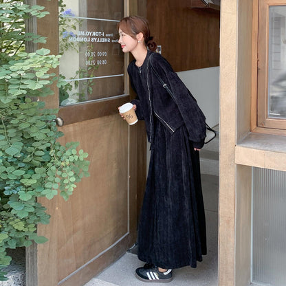 【セットアップ】秋新作 コーデュロイ 長袖トップス＋スカート 上下セット レディース レトロ 細見え【JZシリーズ】