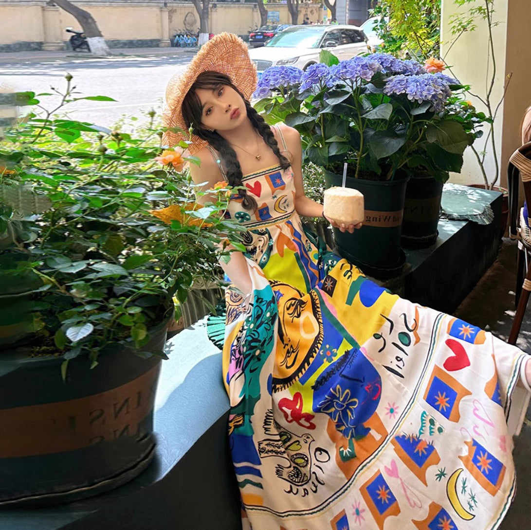 【ワンピース】夏新作 ドーパミンコーデにぴったり ノースリーブキャミワンピース ビーチ・リゾート風スタイル【SHシリーズ】