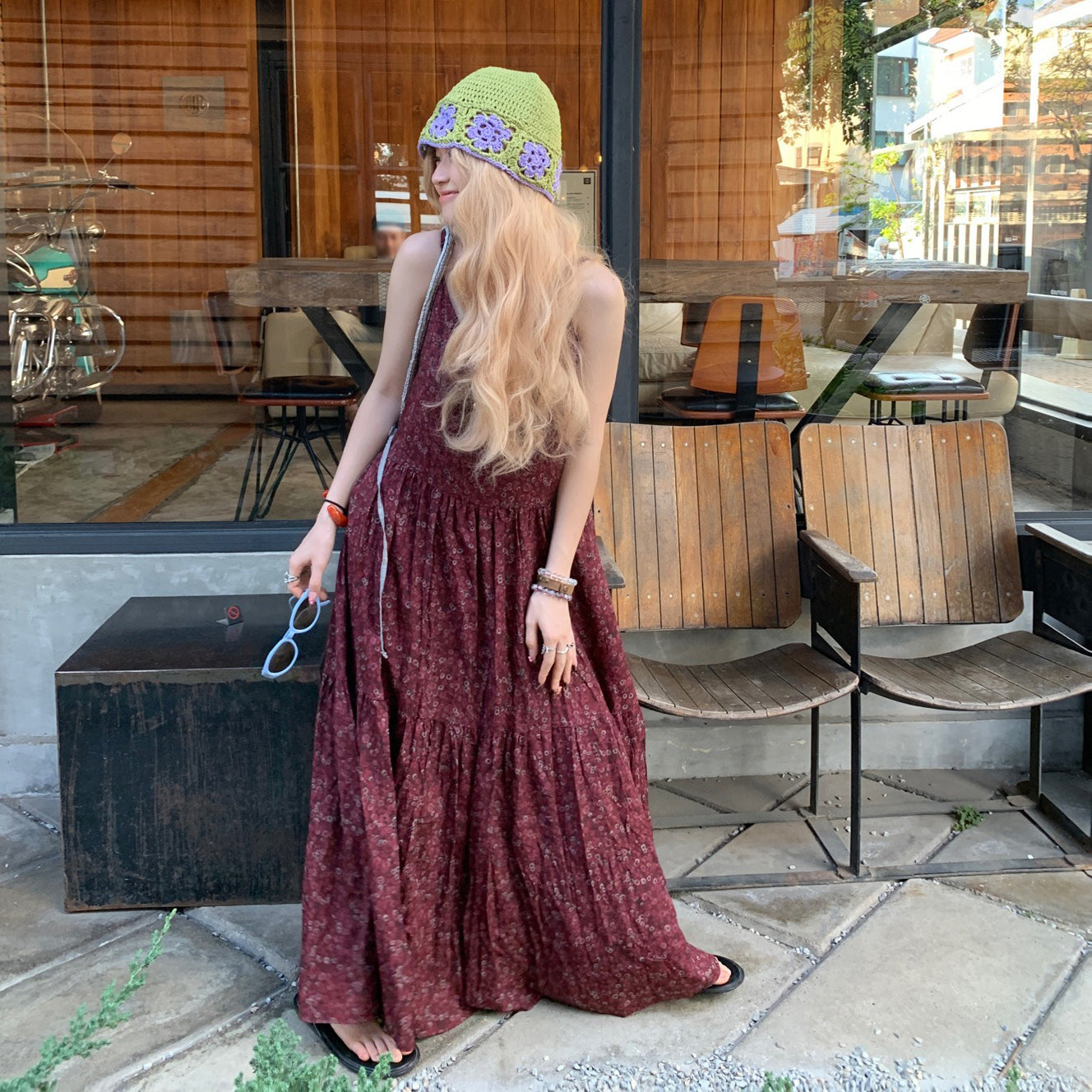 【ワンピース】フレンチエレガンス 花柄 Vネック ノースリーブ キャミワンピース フレアシルエット【SHシリーズ】