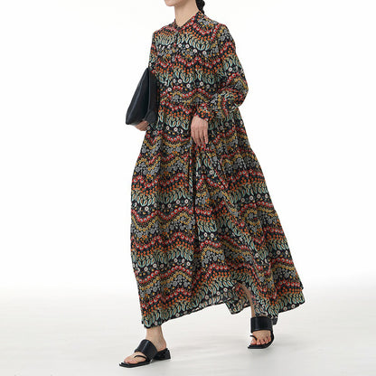 【ワンピース】ボヘミアン風 レトロ ティアードワンピース 春夏新作 大きいサイズ レディース ゆったり 長袖 体型カバー ロングワンピース【SHシリーズ】