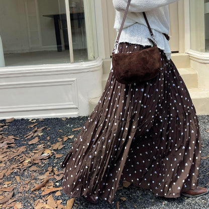 【ボトムス】レトロ風 初秋新作 ハイウエスト スリム見え 切り替え 花柄プリーツ デザイン性スカート【SHシリーズ】