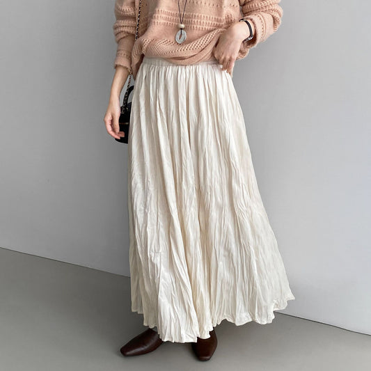 【ボトムス】韓国風レトロ ギャザースカート レディース ウエストゴム 通勤きれいめ 着回し抜群 ドレープ感 Aラインロングスカート【JZシリーズ】