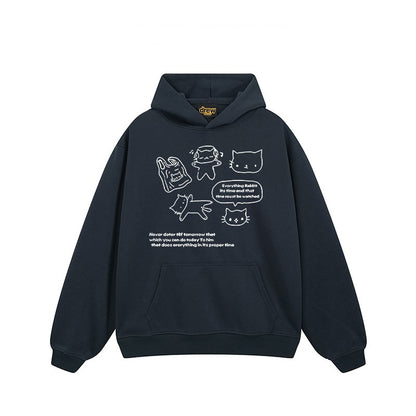 【トップス】🐱ストリート猫プリントヘビーウェイトコットンパーカー ユニセックス ペアルック 秋冬【FCシリーズ】