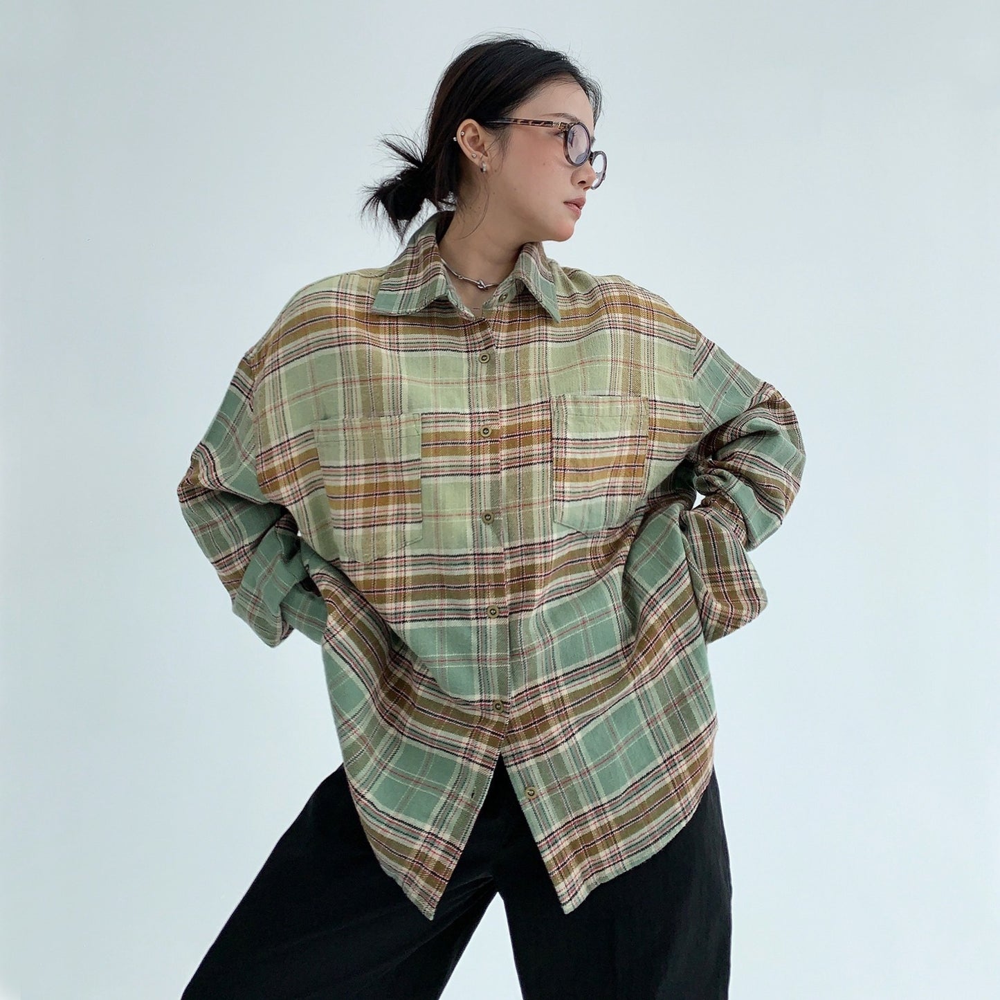 【トップス】春 秋 冬 アメリカン グラデーション チェック柄 シャツ 【FCシリーズ】