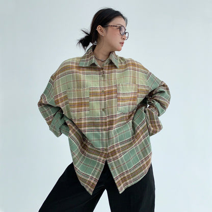 【トップス】春 秋 冬 アメリカン グラデーション チェック柄 シャツ 【FCシリーズ】