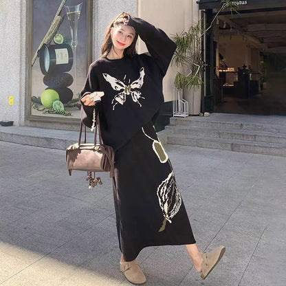 2点セット【セットアップ】デザイン感 ニット上下セット レディース 秋新作 韓国風気質 セーター+ スカート 2点セット【JZシリーズ】