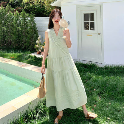 【ワンピース】ミントグリーン フリル プリーツ ノースリーブ ワンピース レディース 夏 甘め 若見え スタイル【JZシリーズ】