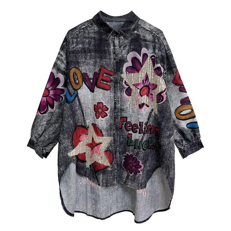 【トップス】夏 春 秋 綿麻 プリント 涼やか 長袖 シャツ 【AHシリーズ】