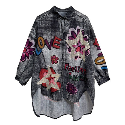 【トップス】夏 春 秋 綿麻 プリント 涼やか 長袖 シャツ 【AHシリーズ】