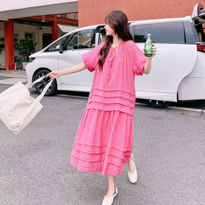 【ワンピース】ふんわり テクスチャー 半袖ワンピース レディース 夏 ゆったり おしゃれ 若見え ロングワンピース【JZシリーズ】