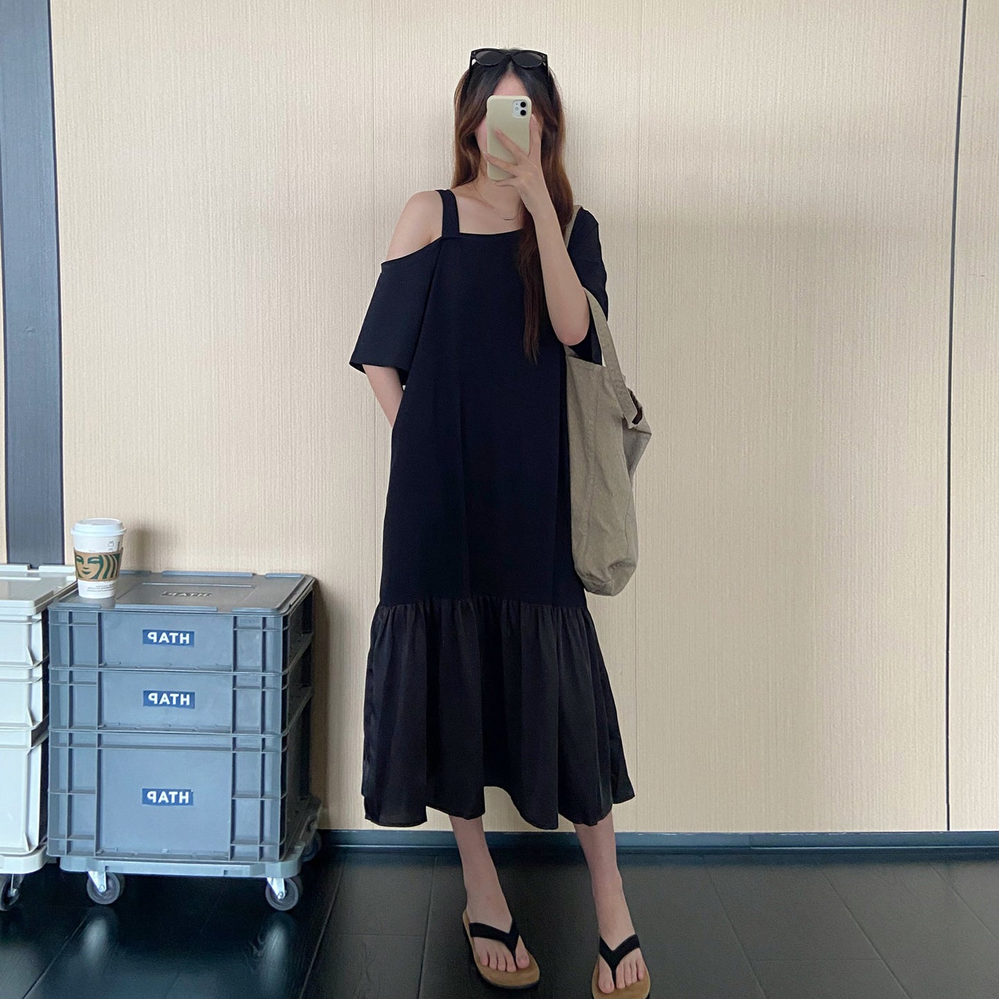 【ワンピース】オフショルダーワンピース レディース 夏 半袖 マーメイドシルエット ロング丈 ゆったり体型カバー 半袖 着痩せ デザインワンピース【JZシリーズ】