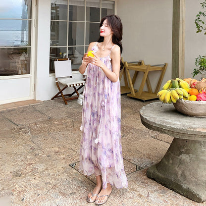 【ワンピース】夏 優しい グラデーション フラワープリント ノースリーブキャミソールワンピース【SHシリーズ】