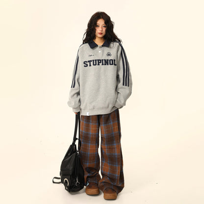 【トップス】ヴィンテージ ポロカラー スウェット レディース ゆったり カジュアル ユニセックスペアコーデ パーカー【FCシリーズ】